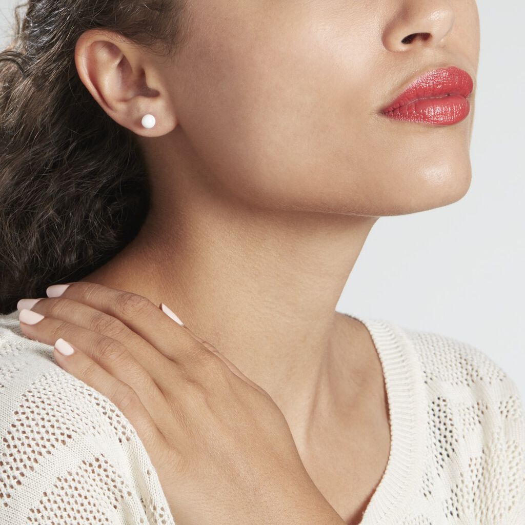 Boucles D'oreilles Puces Solene Argent Blanc Céramique - Boucles d'oreilles fantaisie Femme | Histoire d’Or
