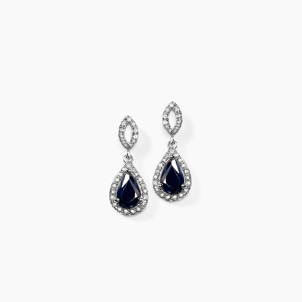 Boucles D'oreilles Puces Sissi Or Blanc Saphir Et Diamant - Boucles d'oreilles pendantes Femme | Histoire d&rsquo;Or