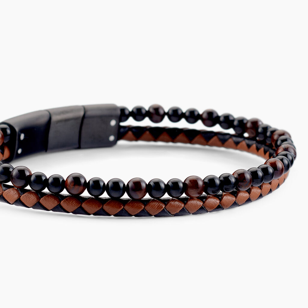 Bracelet Cuir De Vache Marron Oeil De Tigre - Bracelets Cuir Homme | Histoire d&rsquo;Or