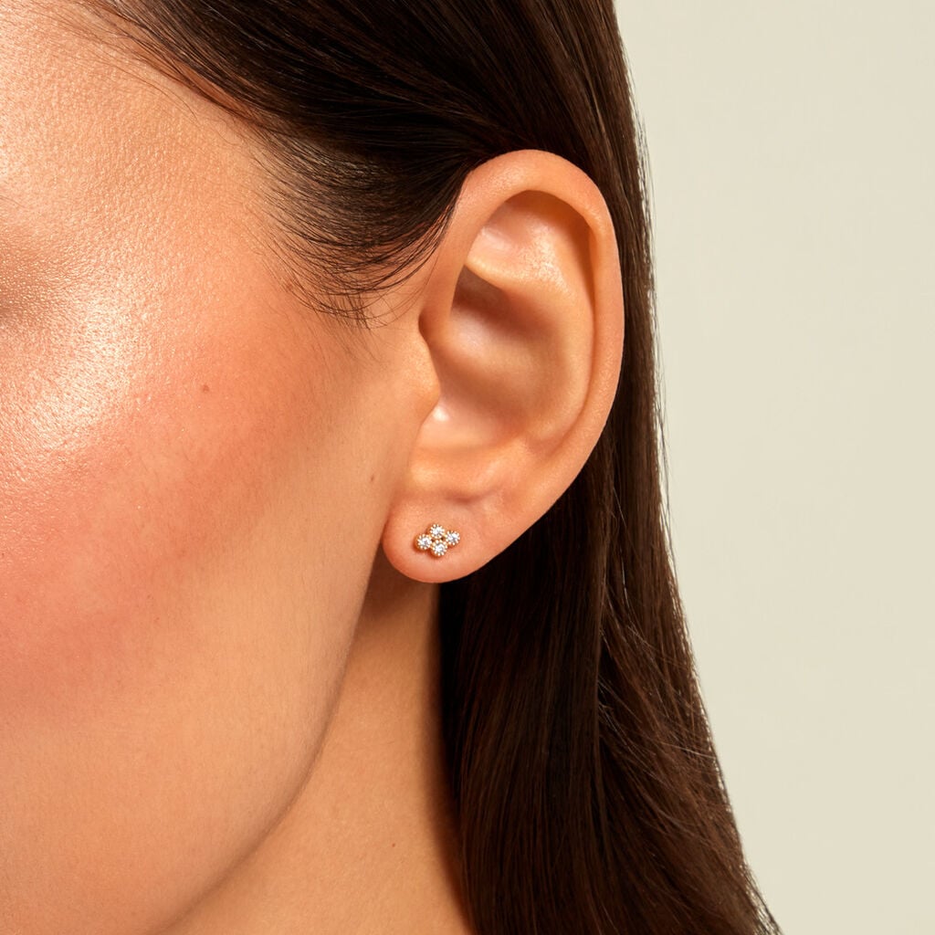Boucles D'Oreilles Puces Ivy Acier Jaune Oxyde De Zirconium - Boucles d'oreilles fantaisie Femme | Histoire d&rsquo;Or