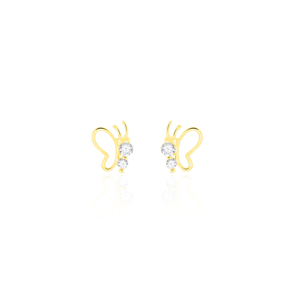 Boucles D'oreilles Puces Evaelle Papillon Or Jaune Oxyde De Zirconium - Clous d'oreilles Femme | Histoire d’Or