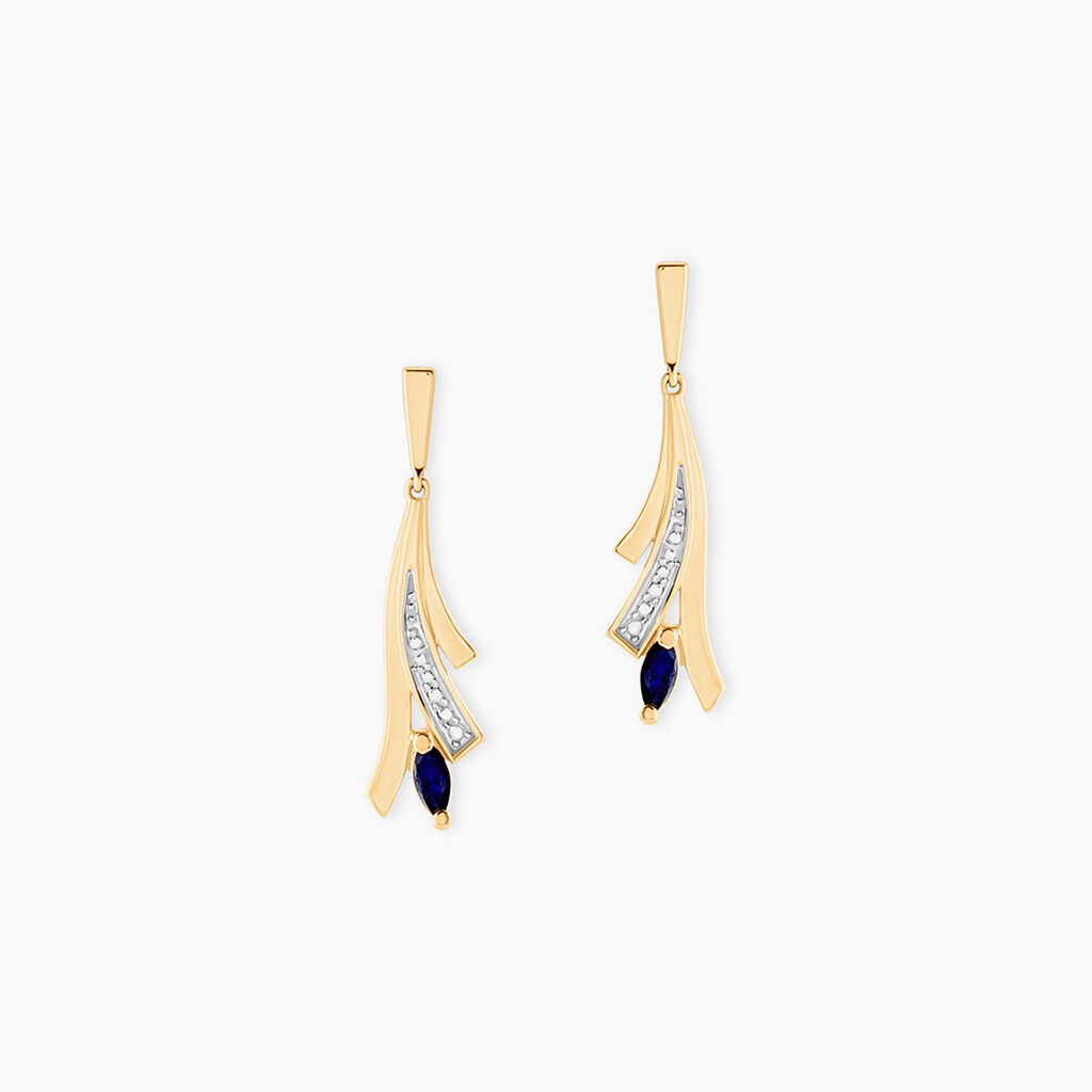 Boucles D'Oreilles Pendantes Usha Or Jaune Saphir - Boucles d'oreilles pendantes Femme | Histoire d&rsquo;Or