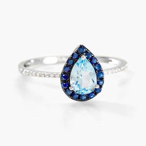 Bague Kenza Or Blanc Topaze Et Saphir Et Diamant - Bagues solitaires Femme | Histoire d’Or
