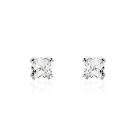 Boucles D'oreilles Puces Or Blanc Oxyde De Zirconium - Clous d'oreilles Famille | Histoire d’Or
