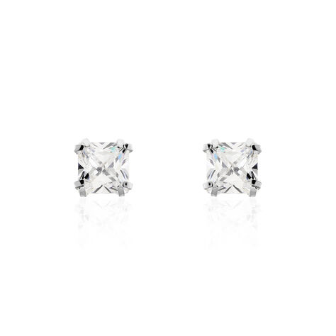 Boucles D'oreilles Puces Or Blanc Oxyde De Zirconium - Clous d'oreilles Famille | Histoire d’Or
