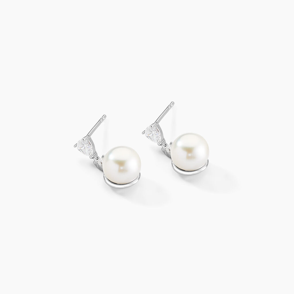 Boucles D'oreilles Pendantes Melya Argent  Perle De Culture Et Oxyde - Boucles d'oreilles fantaisie Femme | Histoire d’Or