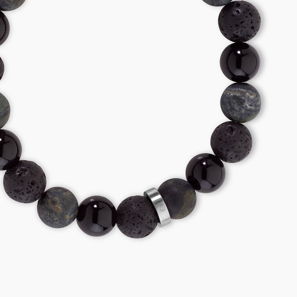 Bracelet Naturel Acier Argent&eacute; Pierre De Lave Jaspe Africain Agate - Bracelets Lithoth&eacute;rapie Homme | Histoire d&rsquo;Or