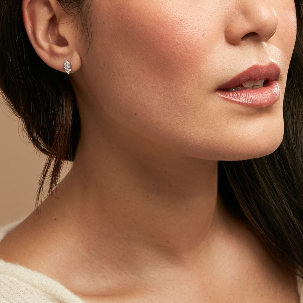 Boucles D'oreilles Puces Mascaret Argent Blanc Oxyde De Zirconium - Boucles d'oreilles fantaisie Femme | Histoire d&rsquo;Or