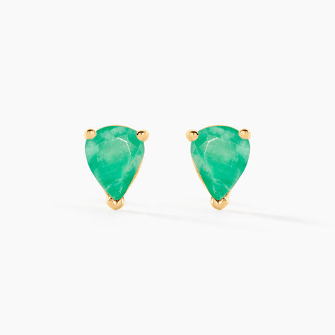 Boucles D'oreilles Puces Or Jaune Isador Emeraude - Clous d'oreilles Femme | Histoire d’Or