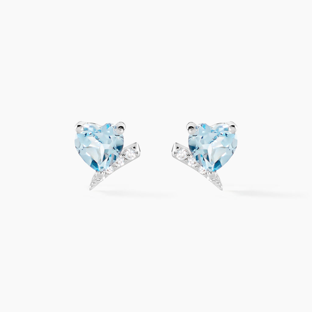 Boucles D'oreilles Puces Eva Or Blanc Topaze Et Oxyde De Zirconium - Clous d'oreilles Femme | Histoire d’Or