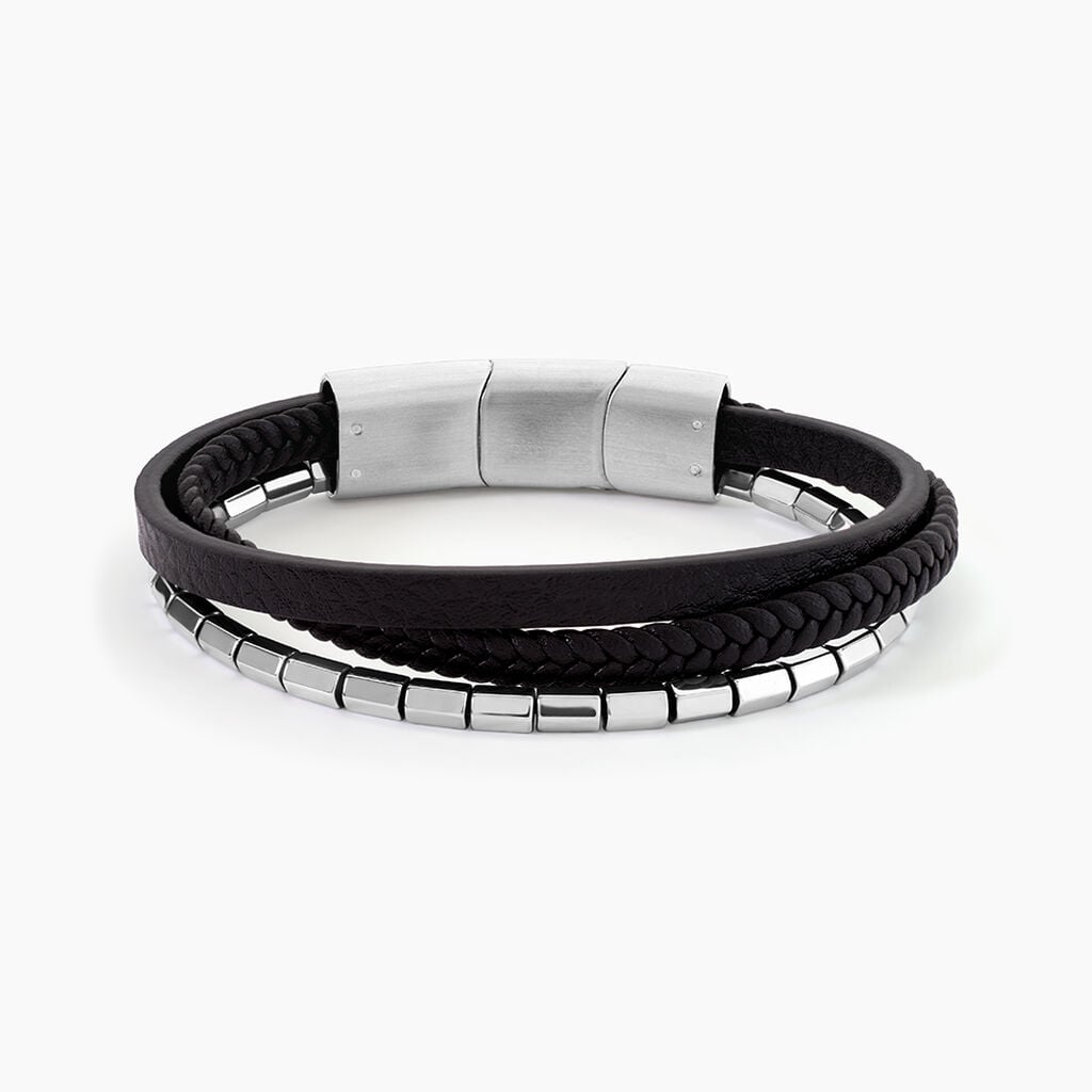 Bracelet Cuir De Vache Noir H&eacute;matite - Bracelets Multirangs Homme | Histoire d&rsquo;Or