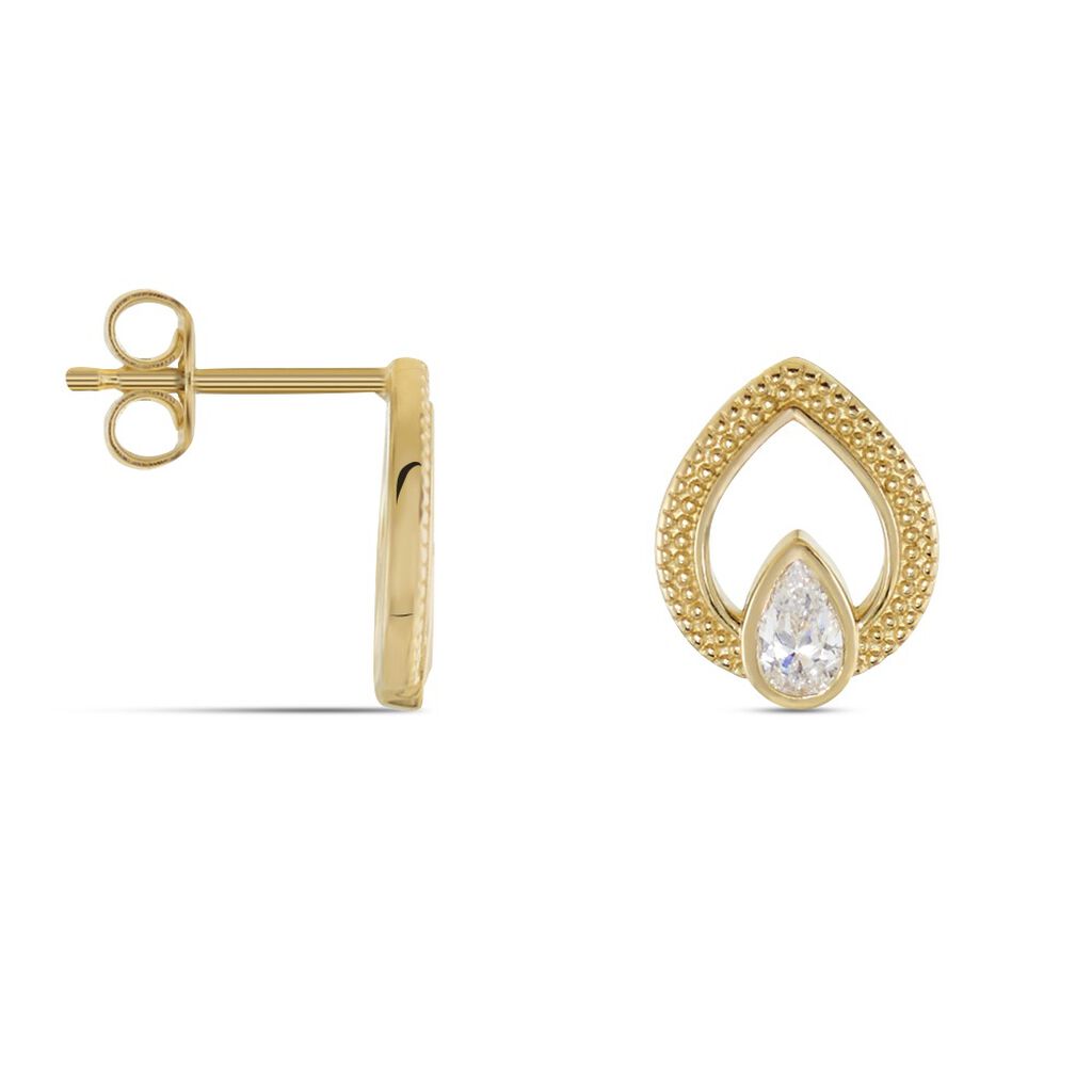 Boucles D'oreilles Puces Plaqué Or Lame Oxydes De Zirconium - Boucles d'oreilles fantaisie Femme | Histoire d’Or
