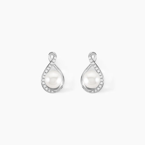 Boucles D'oreilles Davy Or Blanc Perle De Culture Oxyde - Clous d'oreilles Femme | Histoire d’Or