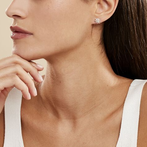 Boucles D'oreilles Puces Lorraine Argent Rose Oxyde De Zirconium - Boucles d'oreilles fantaisie Femme | Histoire d’Or