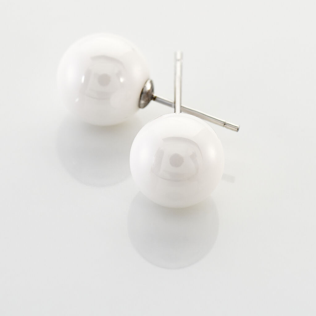 Boucles D'oreilles Puces Orbe Argent Blanc Céramique - Boucles d'oreilles fantaisie Femme | Histoire d’Or
