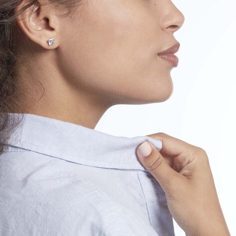 Boucles D'oreilles Puces Or Blanc Doreen Oxydes De Zirconium - Clous d'oreilles Famille | Histoire d’Or