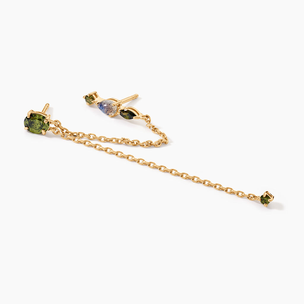 Bijou D'oreilles Angelica Plaque Or Jaune Oxyde Zirconium Labradorite - Boucles d'oreilles fantaisie Femme | Histoire d&rsquo;Or