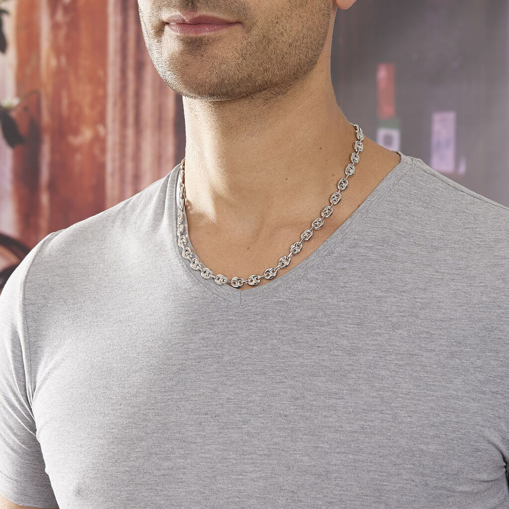 Collier Carrus Maille Grain De Cafe Argent Blanc - Chaines Homme | Histoire d’Or