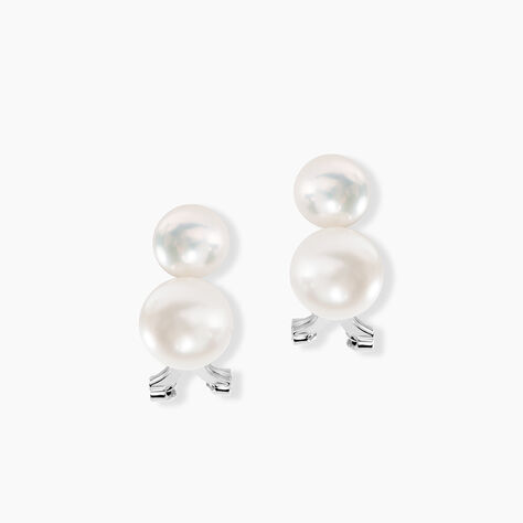 Boucles D'oreilles Clips Argent Blanc Viano Perles Oxydes - Boucles d'oreilles fantaisie Femme | Histoire d’Or