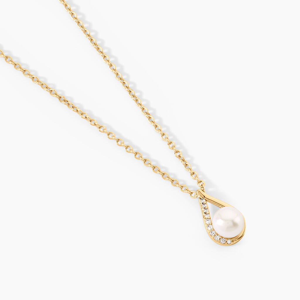 Collier Helin Argent Dor&eacute; A L'Or 750/1000 Perle De Culture Oxyde De Zirconium - Colliers Femme | Histoire d&rsquo;Or