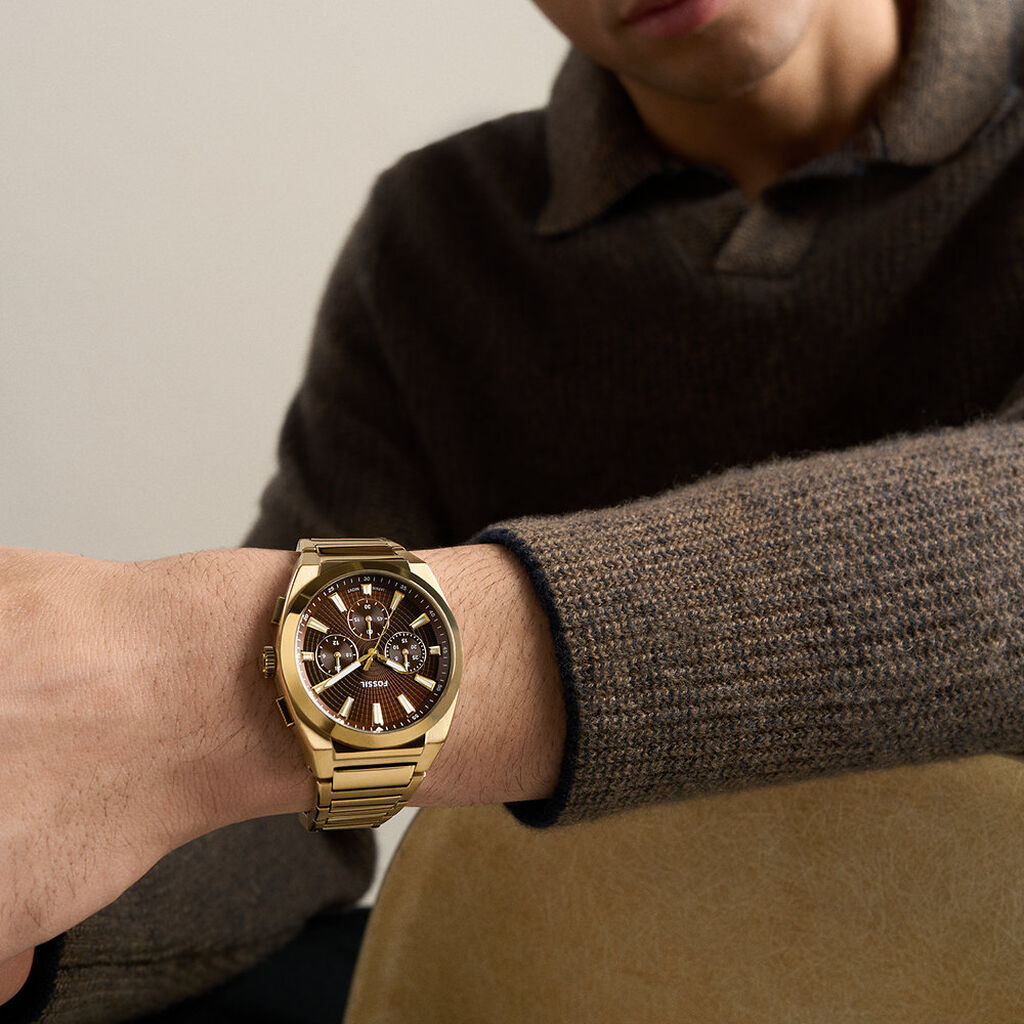 Montre Fossil Everett Chrono Marron - F&ecirc;te des p&egrave;res Homme | Histoire d&rsquo;Or