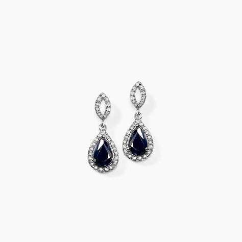 Boucles D'oreilles Puces Sissi Or Blanc Saphir Et Diamant - Boucles d'oreilles pendantes Femme | Histoire d&rsquo;Or