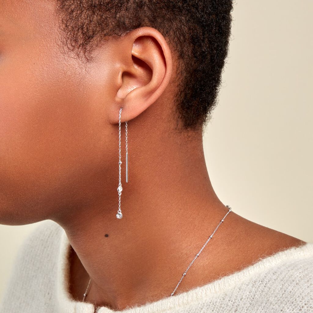 Boucles D'oreilles Pendantes Themis Argent Blanc Oxyde De Zirconium - Boucles d'oreilles fantaisie Femme | Histoire d’Or