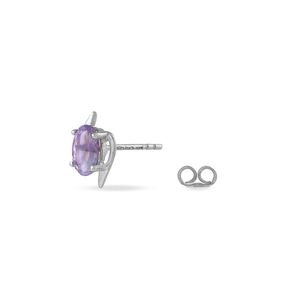 Boucles D'oreilles Puces Vrille Ovale Or Blanc Amethyste - Clous d'oreilles Femme | Histoire d’Or