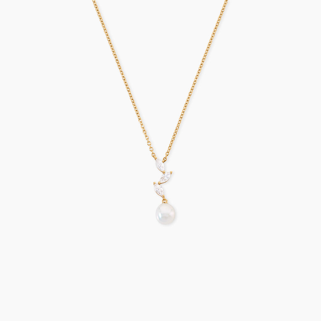 Collier Nacree Argent Dor&eacute; A L'Or 750/1000 Perle De Culture Oxyde De Zirconium - Colliers Femme | Histoire d&rsquo;Or