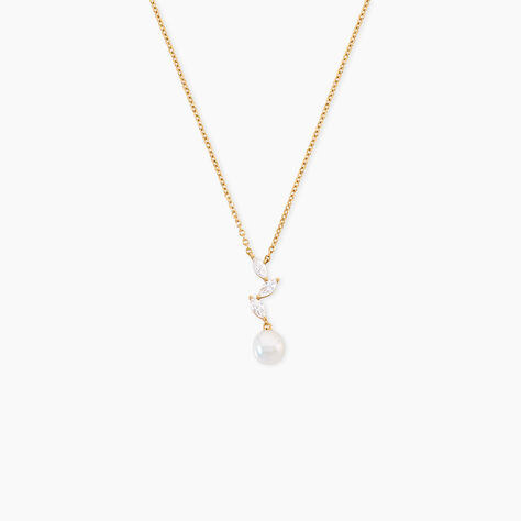 Collier Nacree Argent Dor&eacute; A L'Or 750/1000 Perle De Culture Oxyde De Zirconium - Colliers Femme | Histoire d&rsquo;Or