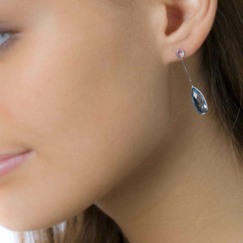 Boucles D'oreilles Pendantes Sela Or Blanc Topaze Et Sans - Boucles d'oreilles pendantes Femme | Histoire d&rsquo;Or