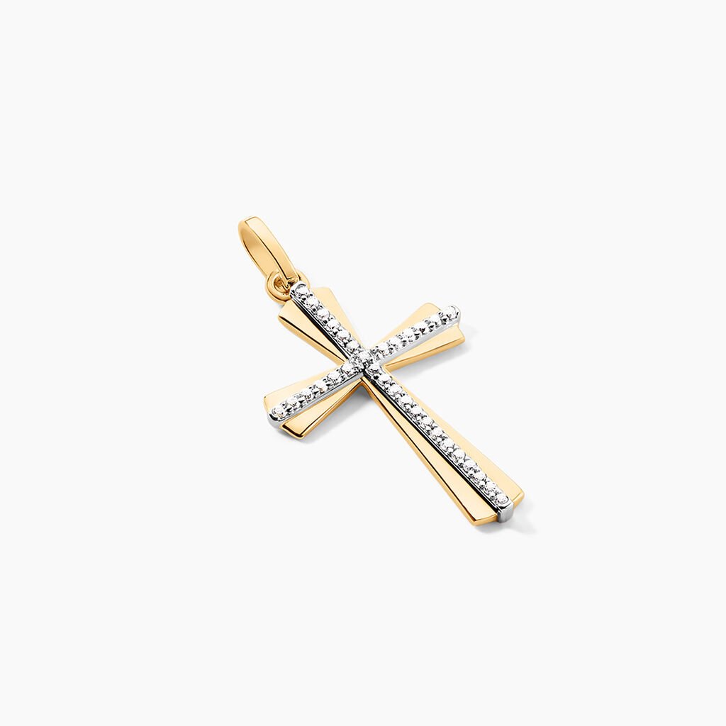 Pendentif Crocetta Or Jaune Oxyde De Zirconium - Pendentifs Bapt&ecirc;me Famille | Histoire d&rsquo;Or