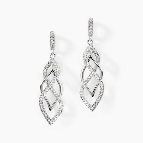 Boucles D'oreilles Pendantes Malika Argent Blanc Oxyde De Zirconium - Boucles d'oreilles pendantes Femme | Histoire d&rsquo;Or