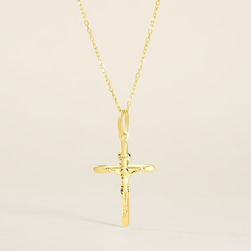 Pendentif Damian Croix Or Jaune - Pendentifs Baptême Unisex | Histoire d’Or