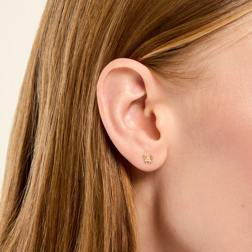 Boucles D'Oreilles Puces Darina Argent Dor&eacute; A L'Or 750/1000 Oxyde De Zirconium - Boucles d'oreilles fantaisie Enfant | Histoire d&rsquo;Or