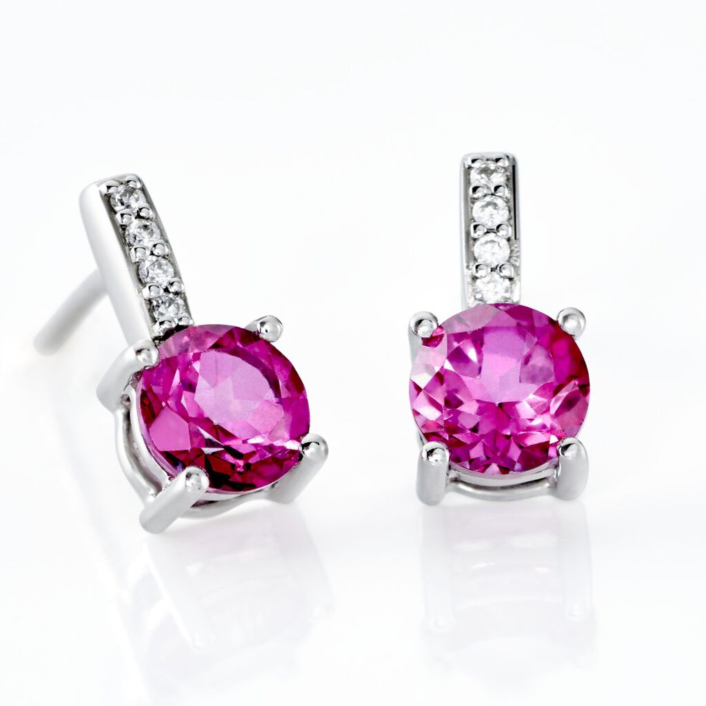 Boucles D'oreilles Puces Noora Or Blanc Topaze Rose Oxyde De Zirconium - Clous d'oreilles Femme | Histoire d’Or