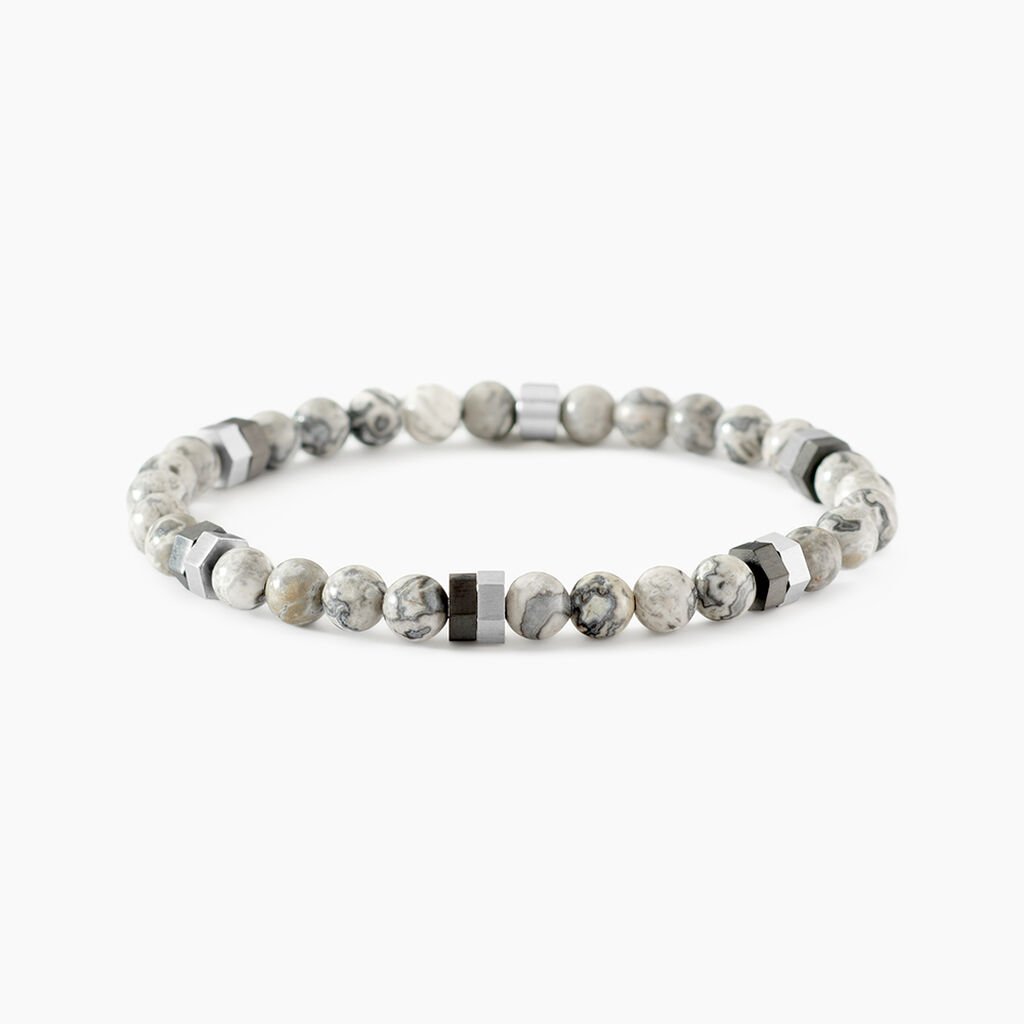 Bracelet Jourdan Acier Blanc Jaspe Africain - Bracelets Homme | Histoire d&rsquo;Or