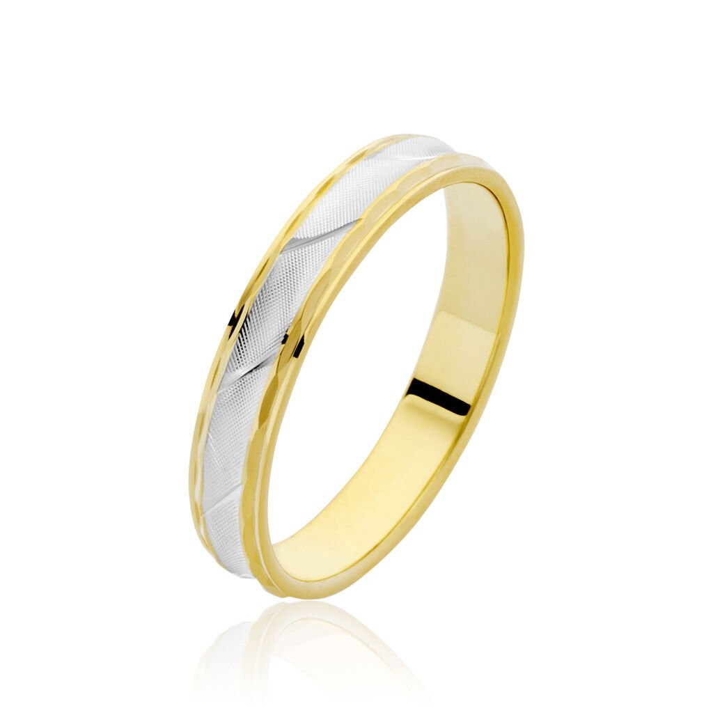 Alliance Mat Striee Ruban Plat Or Bicolore - Alliances Unisex | Histoire d’Or