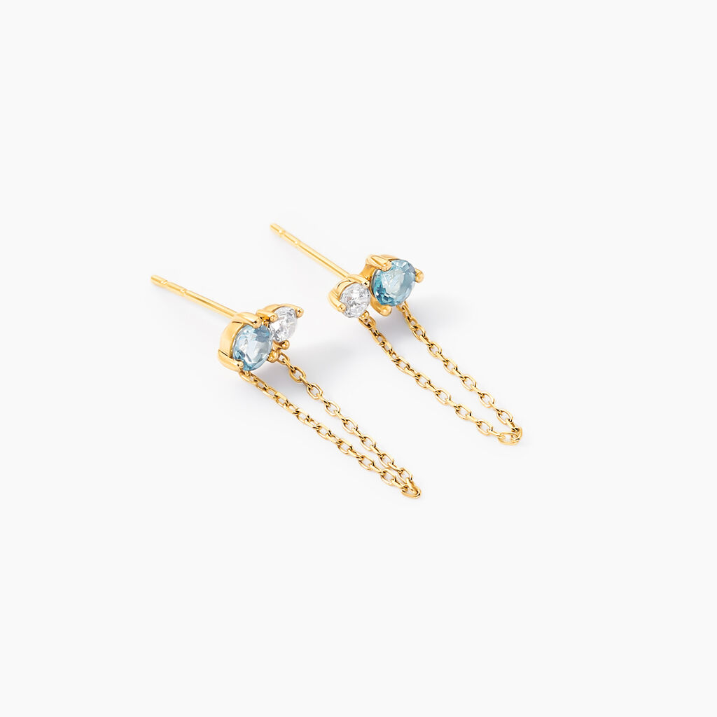 Boucles D'oreilles Pendantes Beauté Bleutée Or Jaune Topaze Et Oxyde - Boucles d'oreilles pendantes Femme | Histoire d’Or