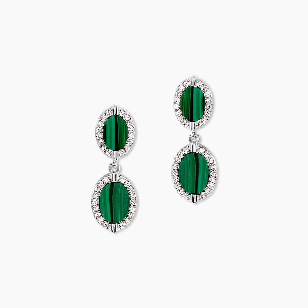Boucles D'Oreilles Pendantes Margot Argent Blanc Malachite Oxyde De Zirconium - Boucles d'oreilles pendantes Femme | Histoire d&rsquo;Or