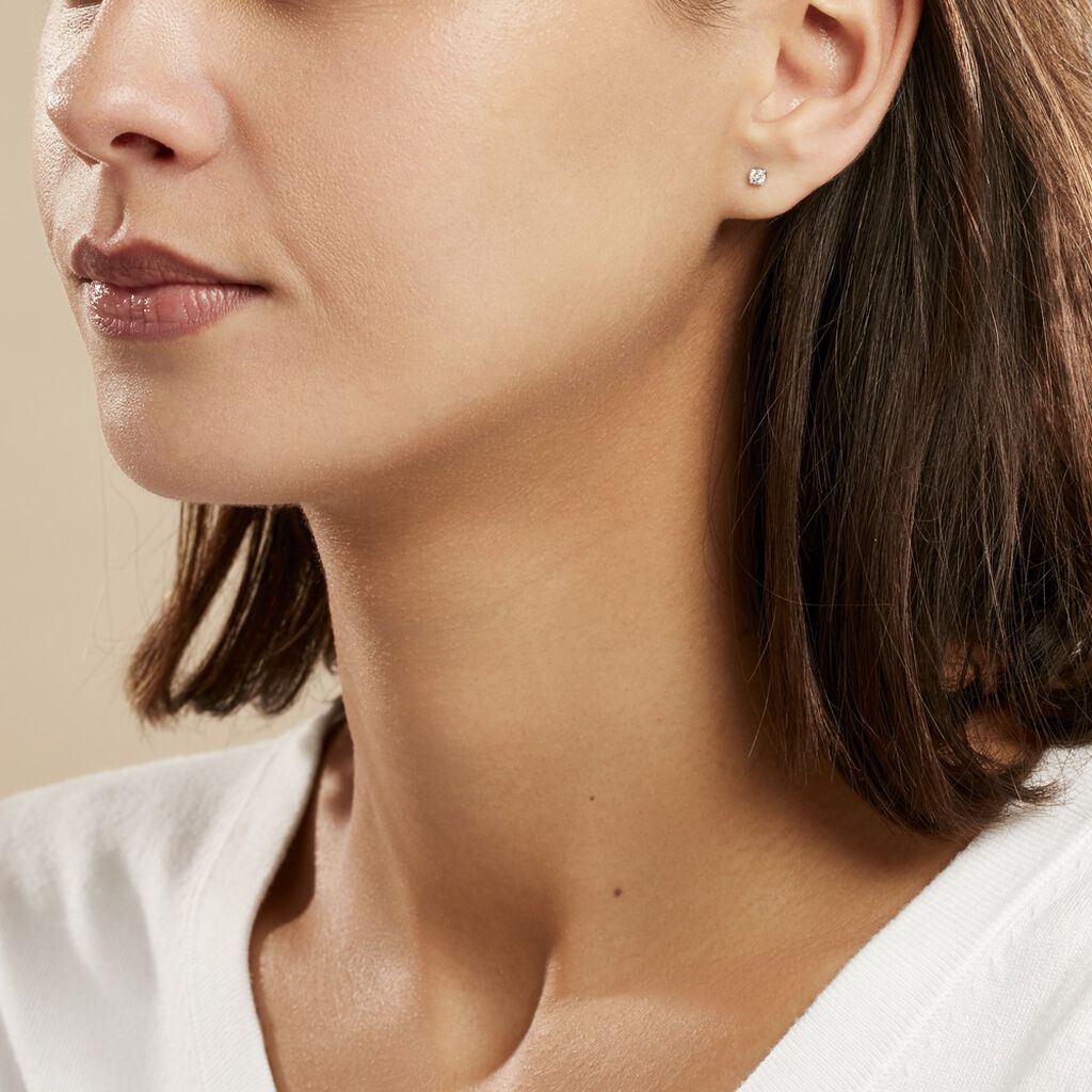 Boucles D'oreilles Puces Or Blanc Victoria Diamants - Clous d'oreilles Femme | Histoire d’Or