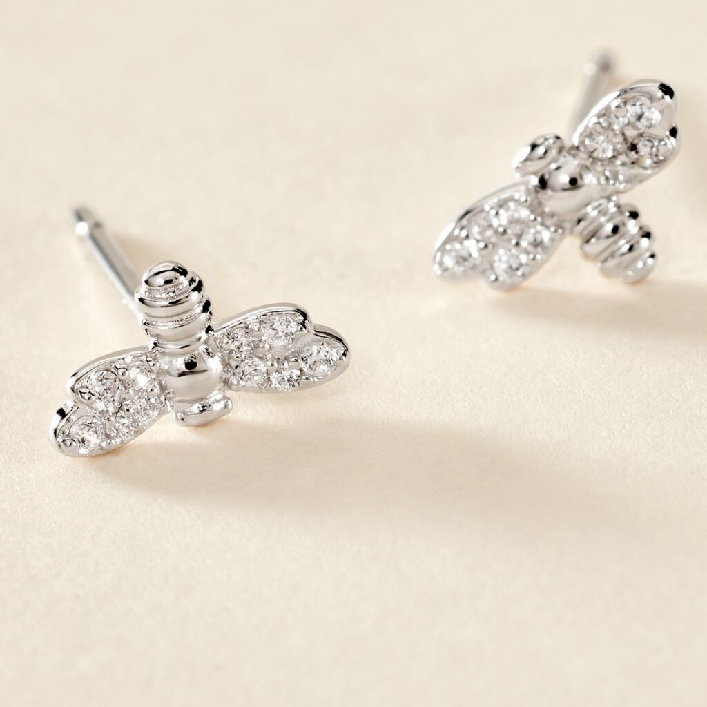 Boucles D'oreilles Puces Argent Blanc Bee Good Oxyde De Zirconium - Boucles d'oreilles fantaisie Femme | Histoire d’Or