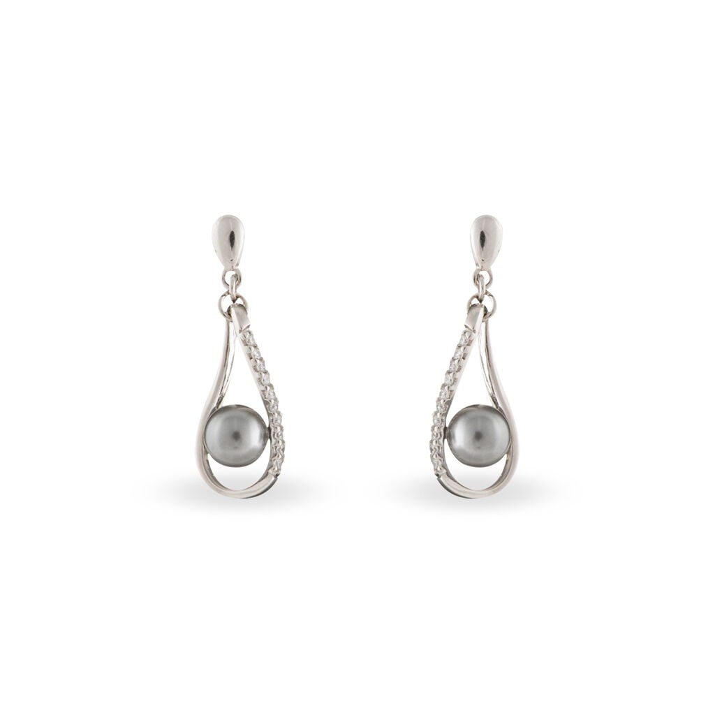 Boucles D'oreilles Pendantes Alexya Argent Perle D'imitation Et Oxyde - Boucles d'oreilles fantaisie Femme | Histoire d&rsquo;Or