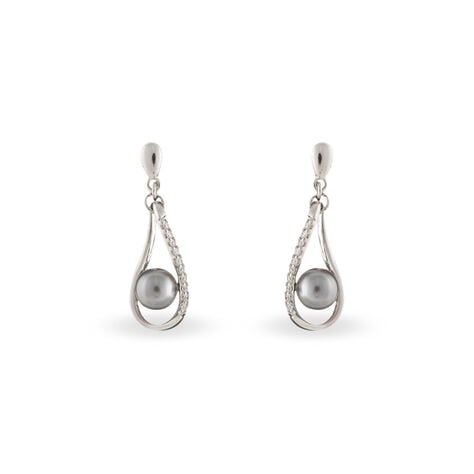 Boucles D'oreilles Pendantes Alexya Argent Perle D'imitation Et Oxyde - Boucles d'oreilles fantaisie Femme | Histoire d&rsquo;Or