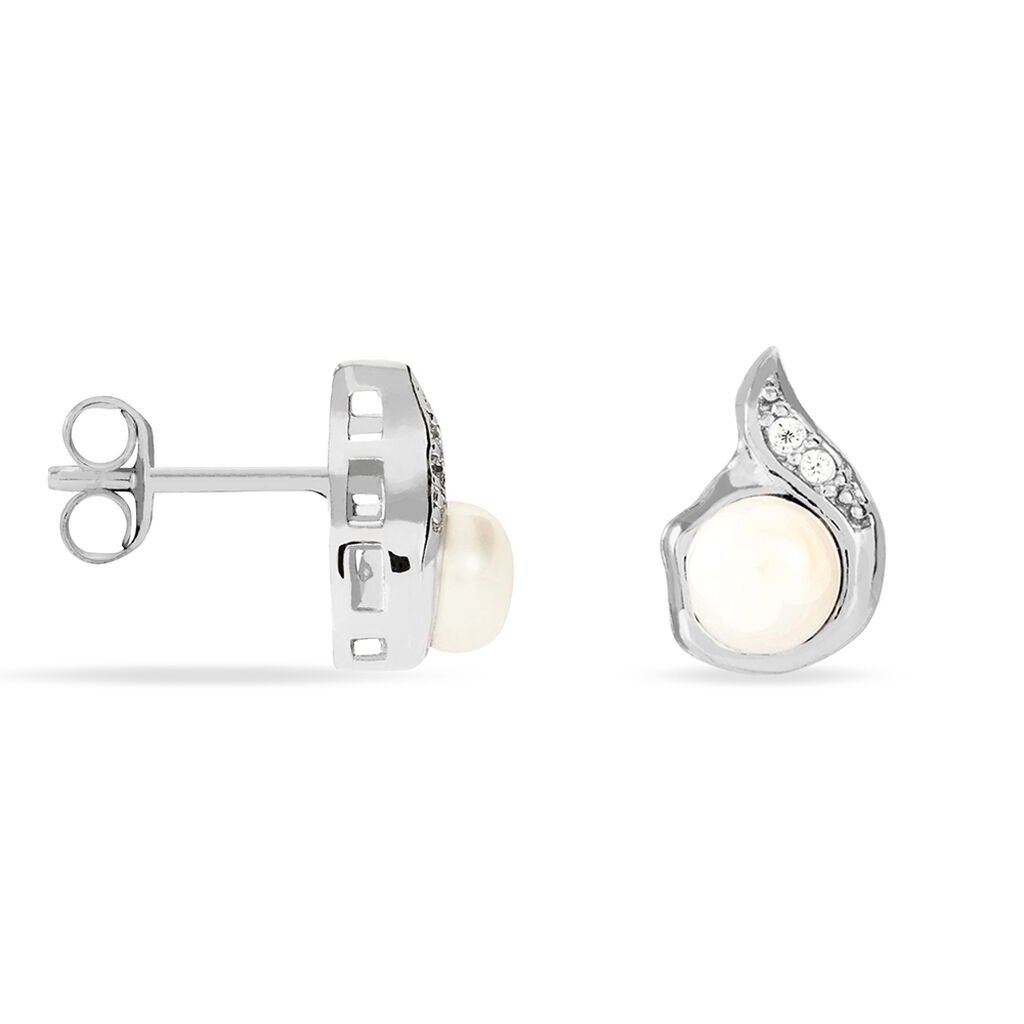 Boucles D'oreilles Puces Mellie Argent Blanc Perle De Culture - Boucles d'oreilles fantaisie Femme | Histoire d&rsquo;Or