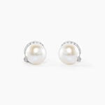 Boucles D'oreilles Puces Lucinda Or Blanc Perle De Culture Et Oxyde - Clous d'oreilles Femme | Histoire d&rsquo;Or