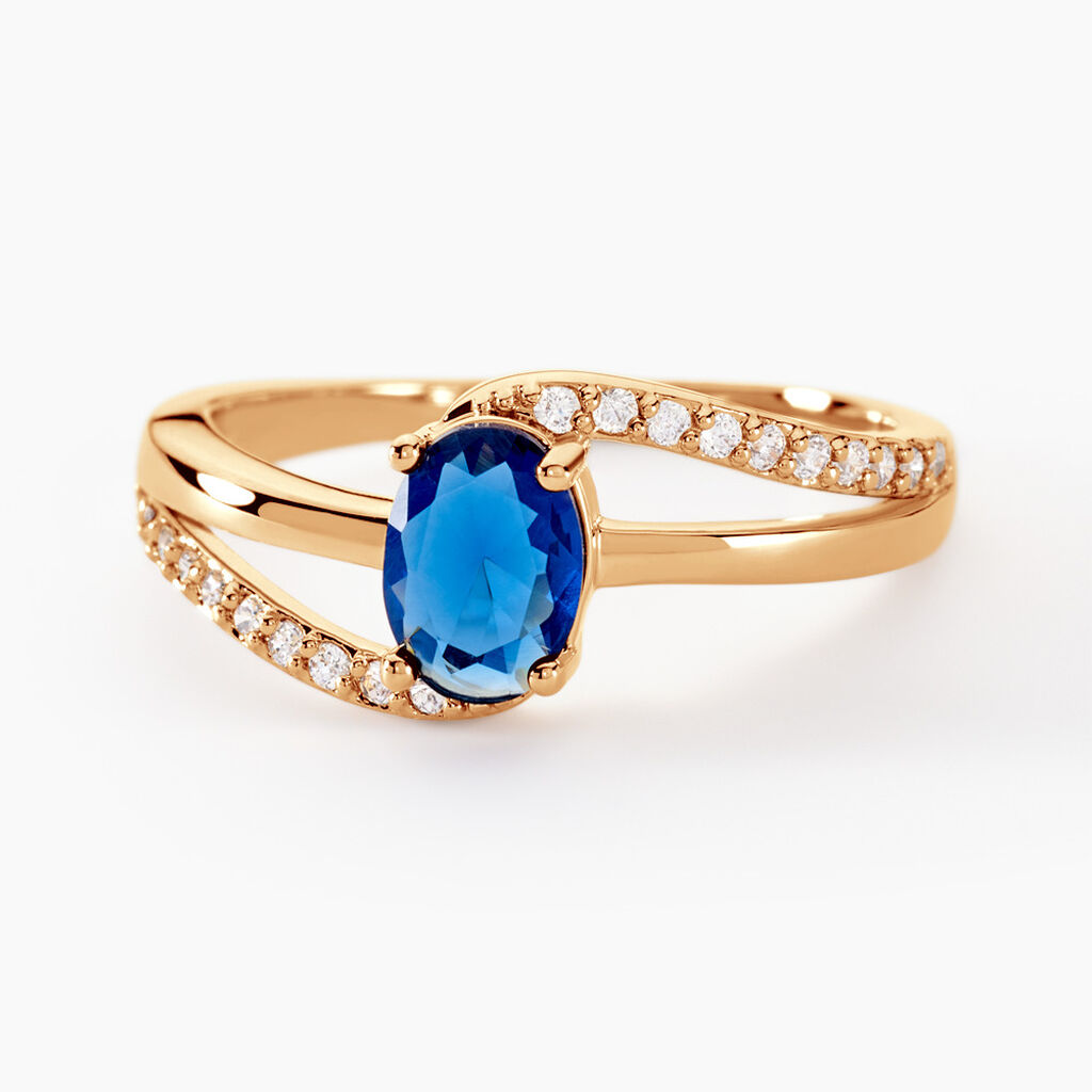 Bague Tyana Plaqu&eacute; Or Jaune Pierre De Synthese Et Oxyde De Zirconium - Bagues solitaires Femme | Histoire d&rsquo;Or