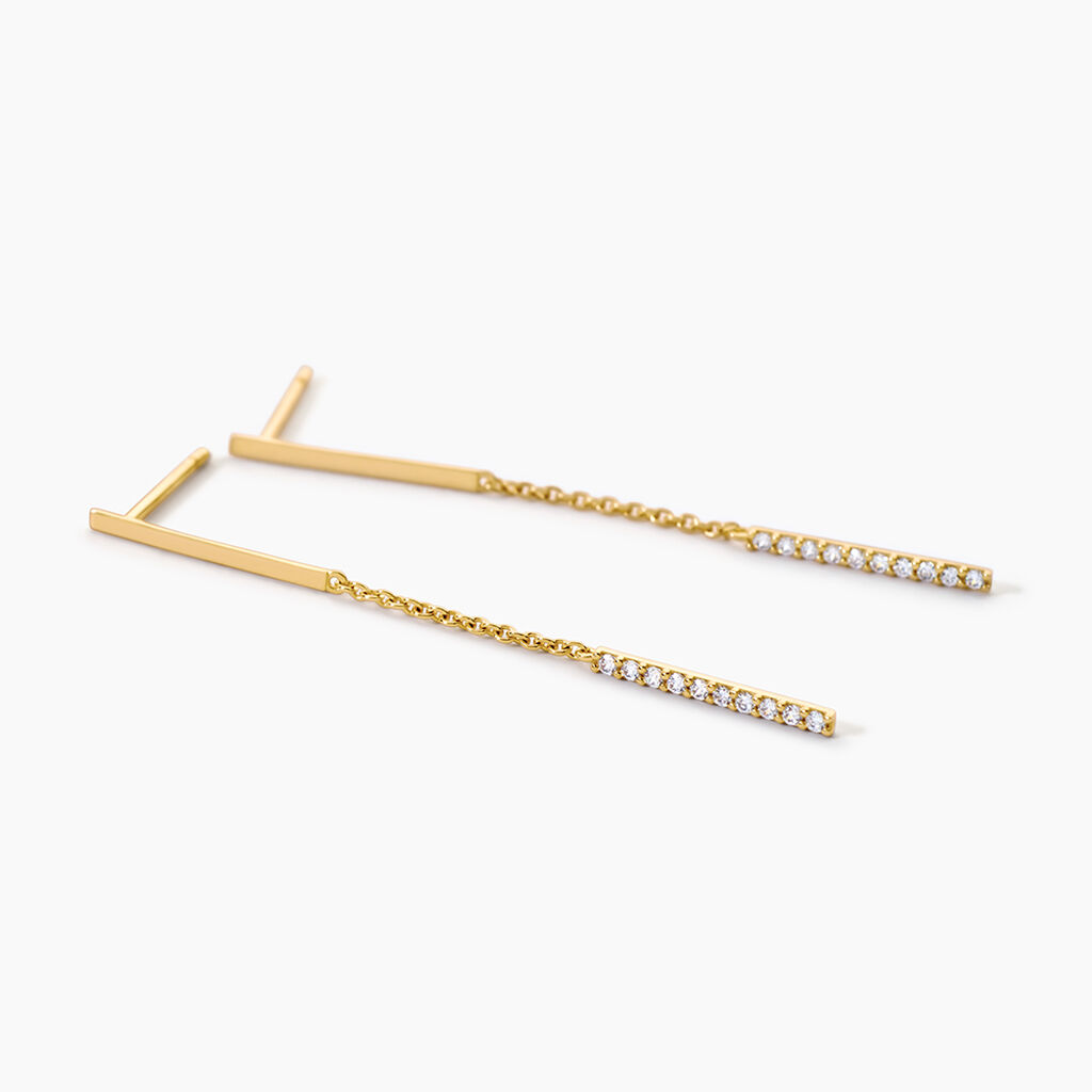 Boucles D'Oreilles Pendantes Clarie Argent Dor&eacute; A L'Or 750/1000 Oxyde De Zirconium - Boucles d'oreilles pendantes Femme | Histoire d&rsquo;Or