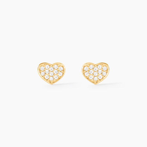 Boucles D'oreilles Puces Giosue Coeur Plein Or Jaune Oxyde De Zirconium - Clous d'oreilles Famille | Histoire d&rsquo;Or