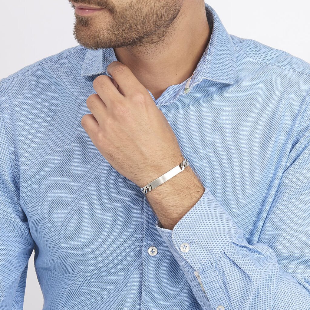 Bracelet Identit&eacute; Casper Maille Gourmette Argent Blanc - Gourmettes Homme | Histoire d&rsquo;Or